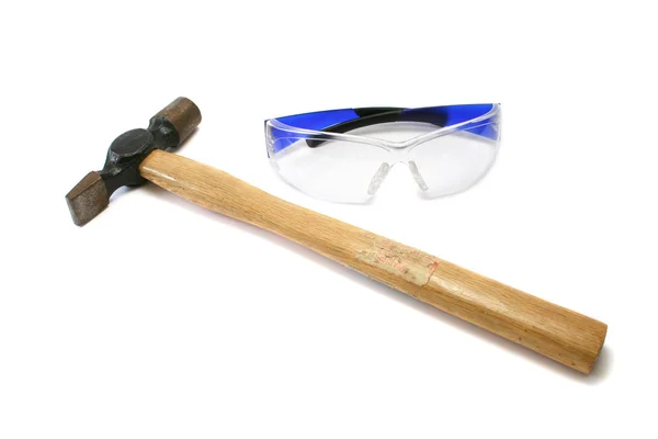 Hammer and Safety Glasses — Stock Photo, Image