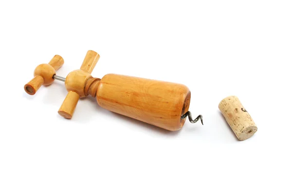 Wooden Corkscrew and Cork — Stock Photo, Image