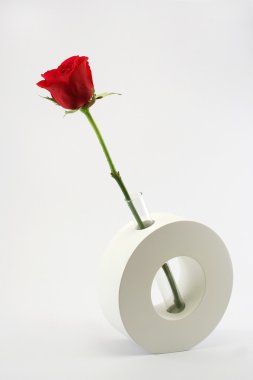 Single Red Rose in Ceramic Vase clipart