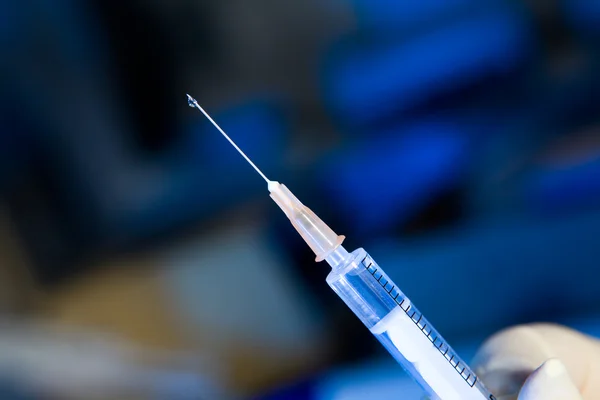 stock image Syringe ready for injection with a drop of liquid