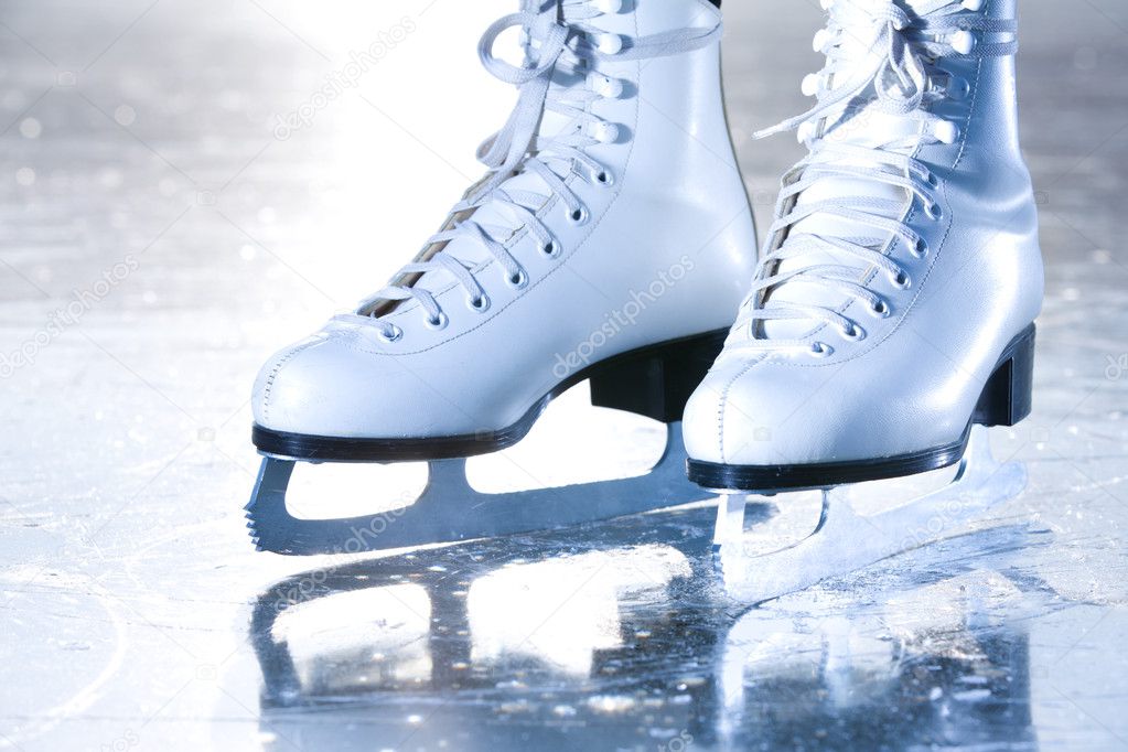 Dramatic landscape blue shot of ice skates