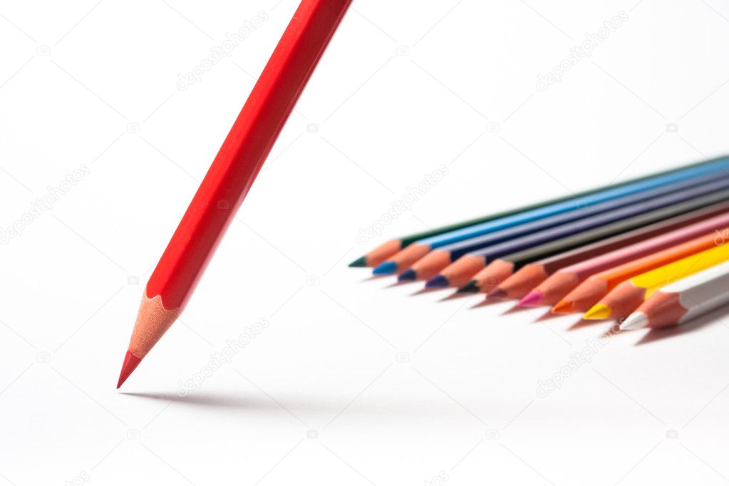 Colored pencils with red one in front. Contrasty version.