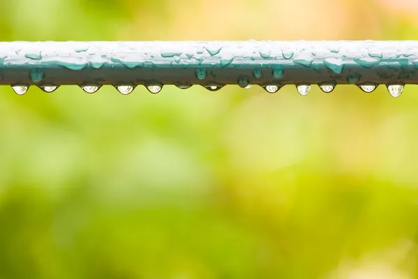 Gotas de chuva em uma cerca no parque da cidade ou jardim — Fotografia de Stock