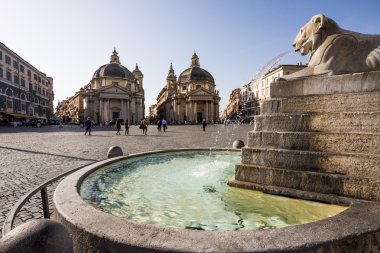 Piazza del Popolo with twin churches in Rome clipart