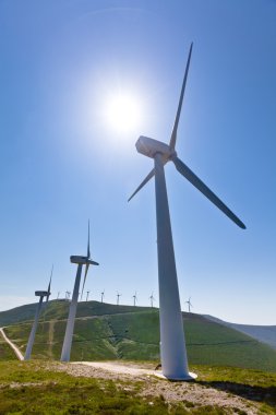 Wind turbines with more behind, vertical shot clipart