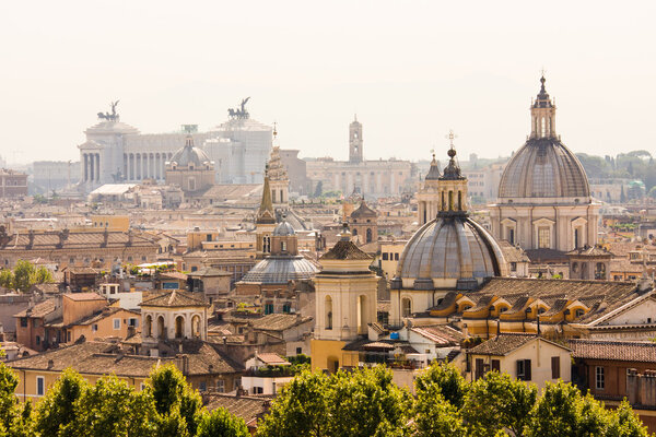 Обзор Рима с памятником и несколькими куполами

