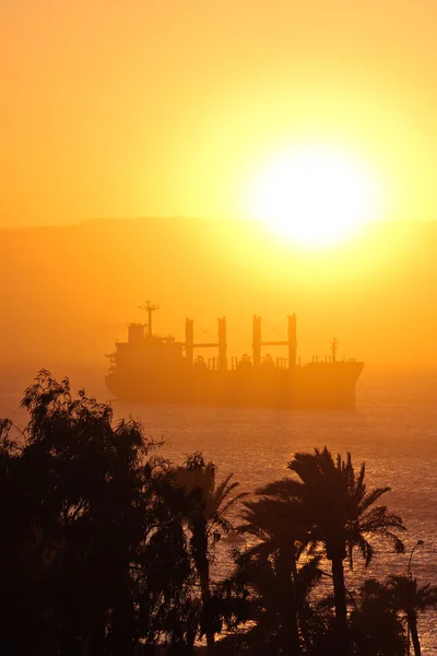 stock image Cargo Ship in the Red Sea. Portrait orientation.