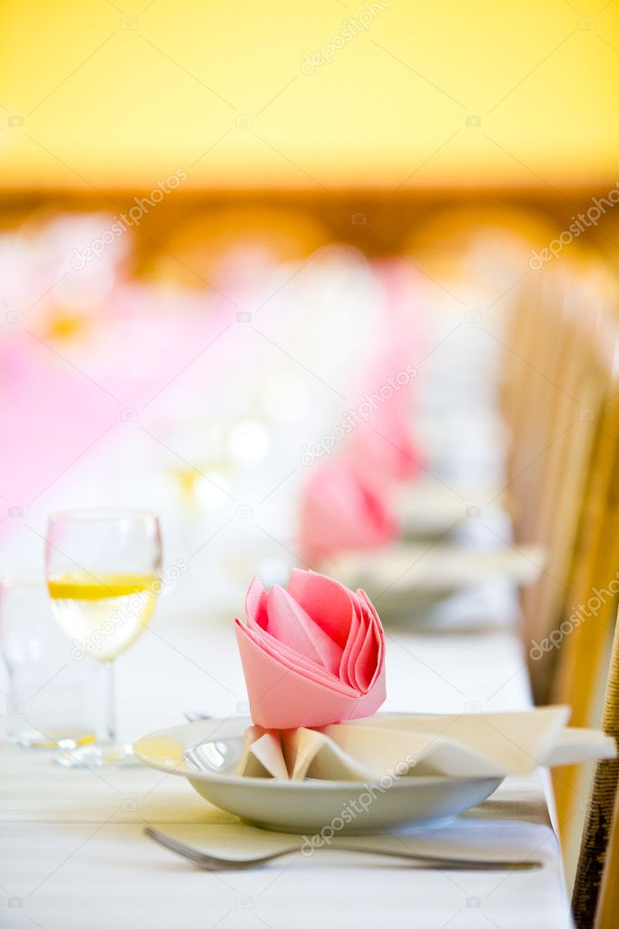 Reception or wedding table ready, close focus