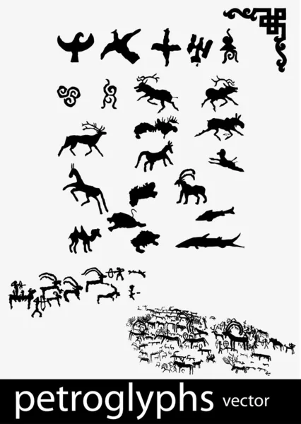Petroglifi e simboli etnici — Vettoriale Stock