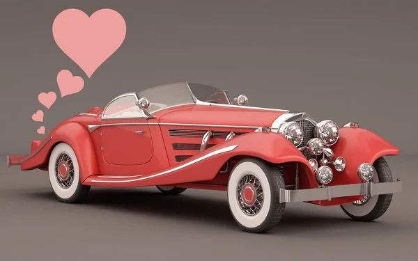 stock image Red car with love hearts