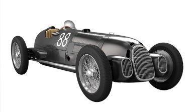 Antique Black racing car - white background clipart