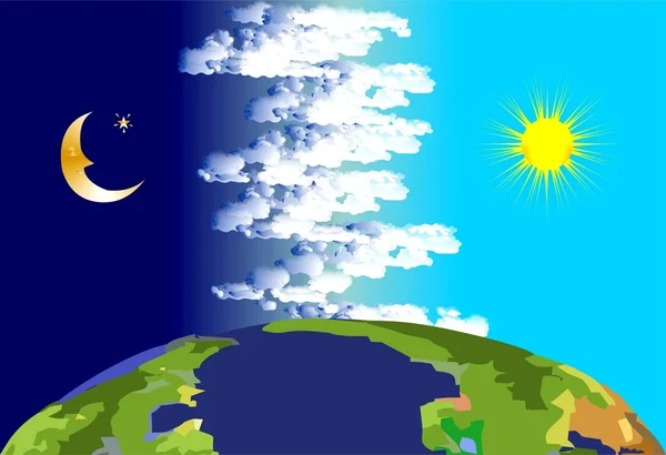 Jour et nuit, sur le fond de la planète Terre — Image vectorielle