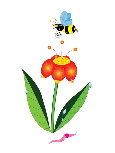 Bumblebee e uma flor . — Vetor de Stock