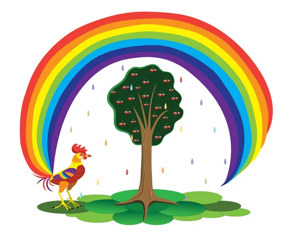 Cock and a rainbow. — Stock Vector