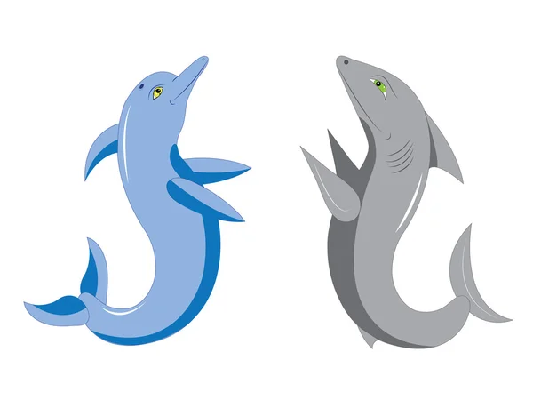 Дельфин и акула . — стоковый вектор