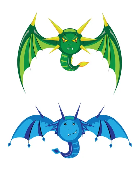 Dragones sonríe verde y azul . — Vector de stock
