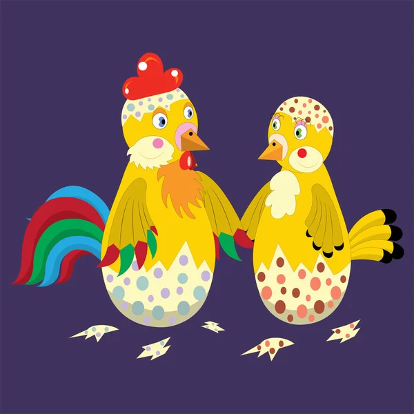 Hatching chickens. — Stock Vector