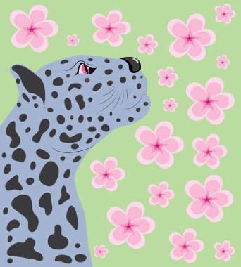 Panther and Oriental cherry. clipart