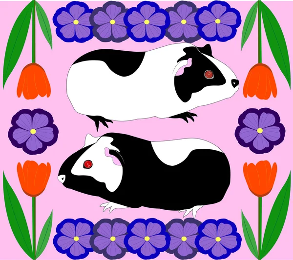 Porpoises with flowers. — Stock Vector