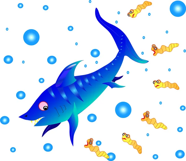 Shark and worms — Stock Vector