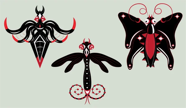 Tatuajes de insectos voladores . — Archivo Imágenes Vectoriales