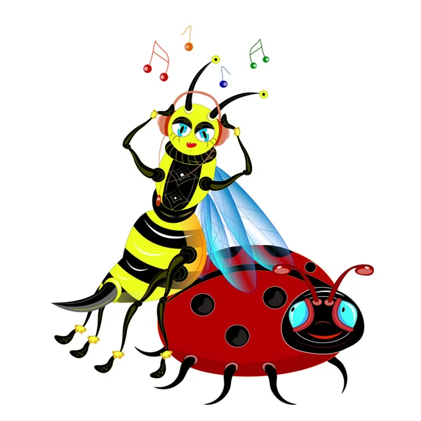 A abelha ouve música . — Vetor de Stock