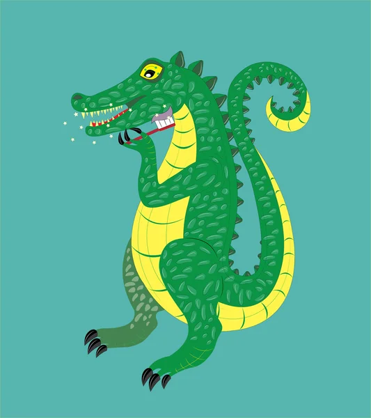 Крокодил чистит зубы . — стоковый вектор