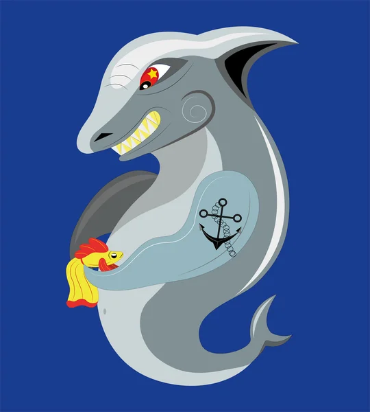 Haai en goudvis. — Stockvector