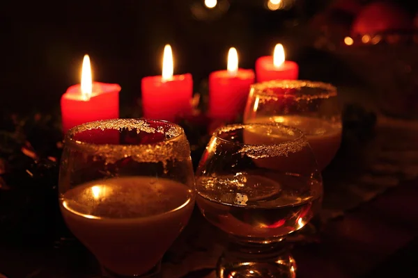 stock image Goblets and burning candles