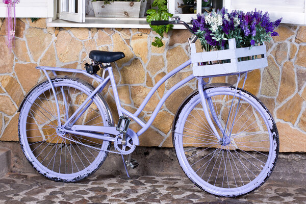 Lavender flowers and violet bicycle