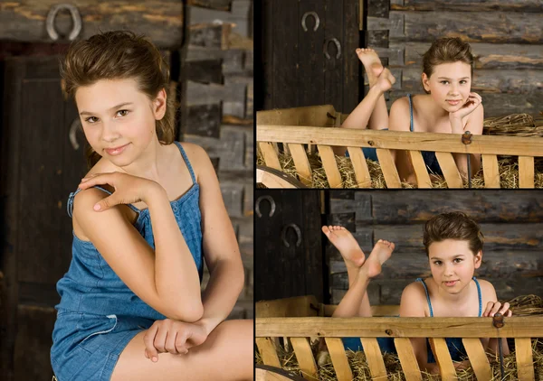 Chica en el collage del pajar —  Fotos de Stock