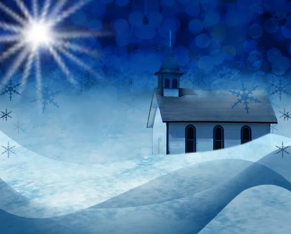 Karácsonyi egyházi hó jelenet — Stock Fotó