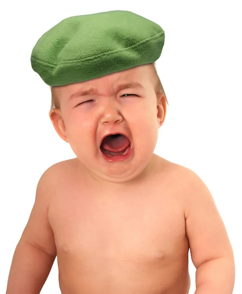 Ağlayan bebek şapkalı — Stok fotoğraf