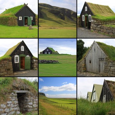 Icelandic turf houses clipart