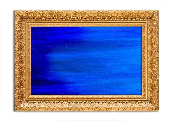 Guld ram och blå abstrakt målning. — Stockfoto