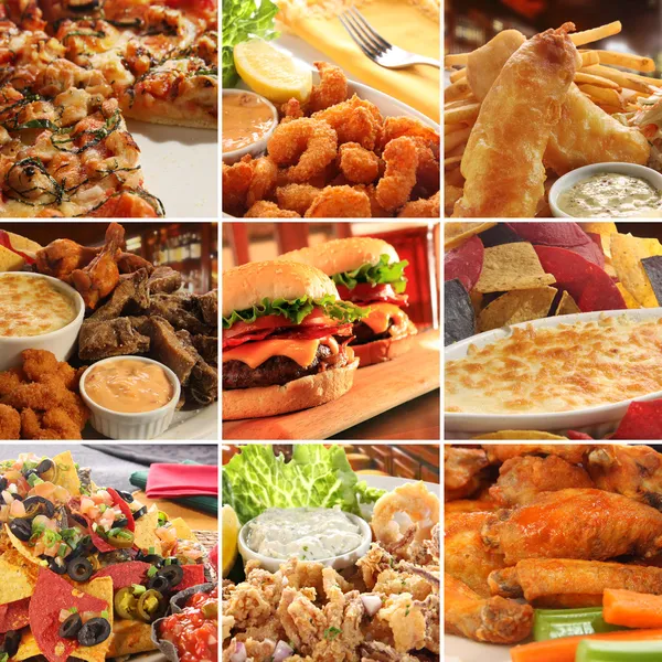 Collage van pub voedsel. Stockfoto