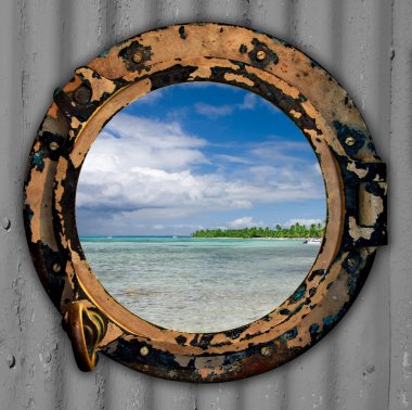 Beach view port hole. clipart