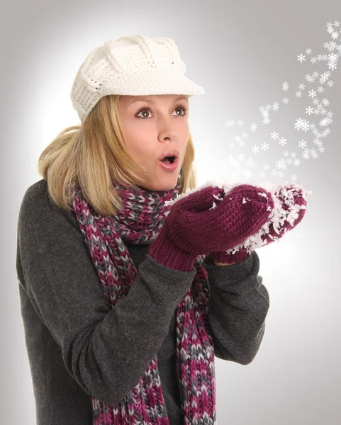 Woman and snowflakes. — Stock Photo, Image