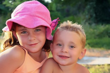 Two kids outside, brother and sister clipart