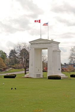 Peace arch monument on the border between Washington and British Columbia clipart