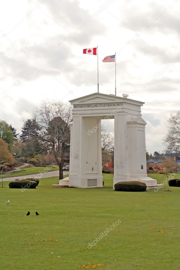 Peace arch monument on the border between Washington and British Columbia