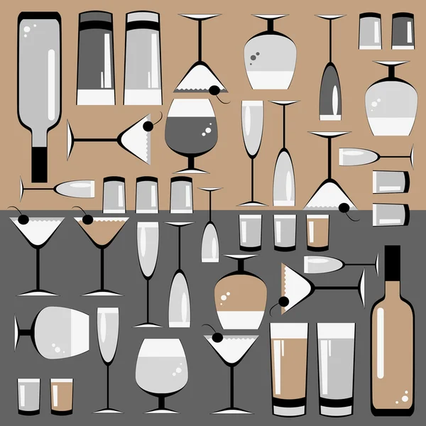 Pattern of the glasses and bottles of wine — Stock Vector
