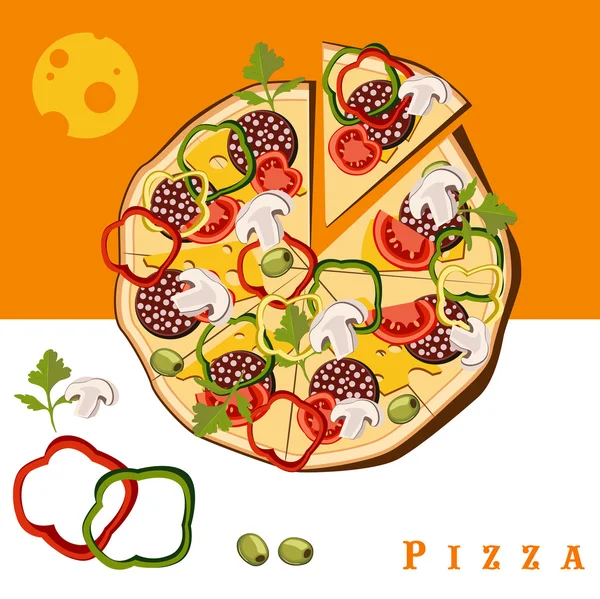 Pizza makanan - Stok Vektor
