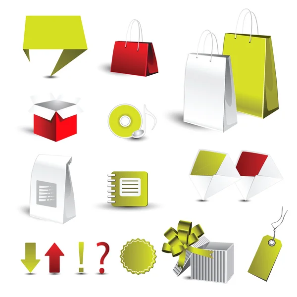 Sacs et boîtes de vert et rouge — Image vectorielle