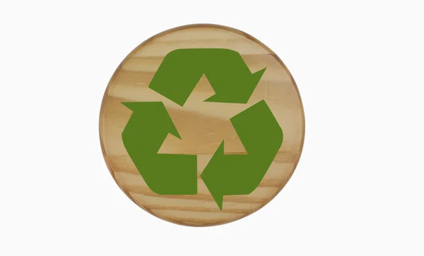 Símbolo de reciclagem em madeira — Fotografia de Stock