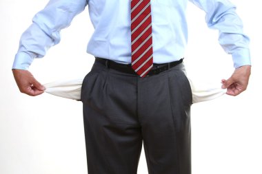 Businessman with empty pockets clipart