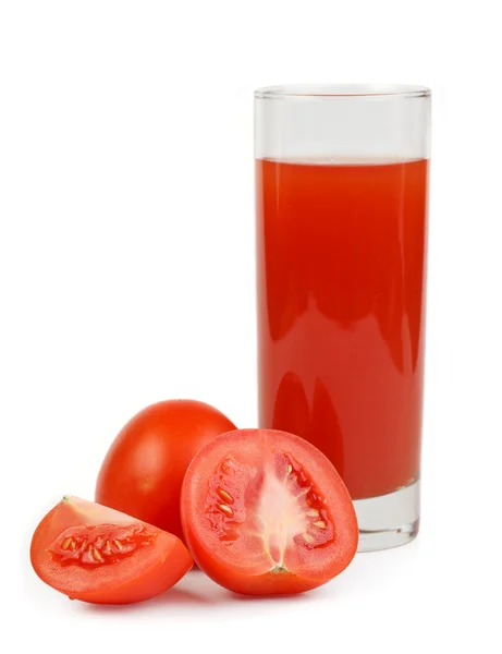 stock image Tomato juice and slices of tomato isolated on white