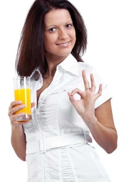 Young woman with orange juice — Stock Photo, Image