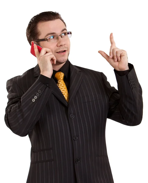 stock image Portrait of a business man with phone isolated on white backgrou