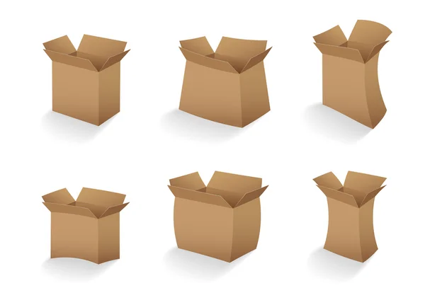Set di scatole di cartone vuote aperte — Vettoriale Stock